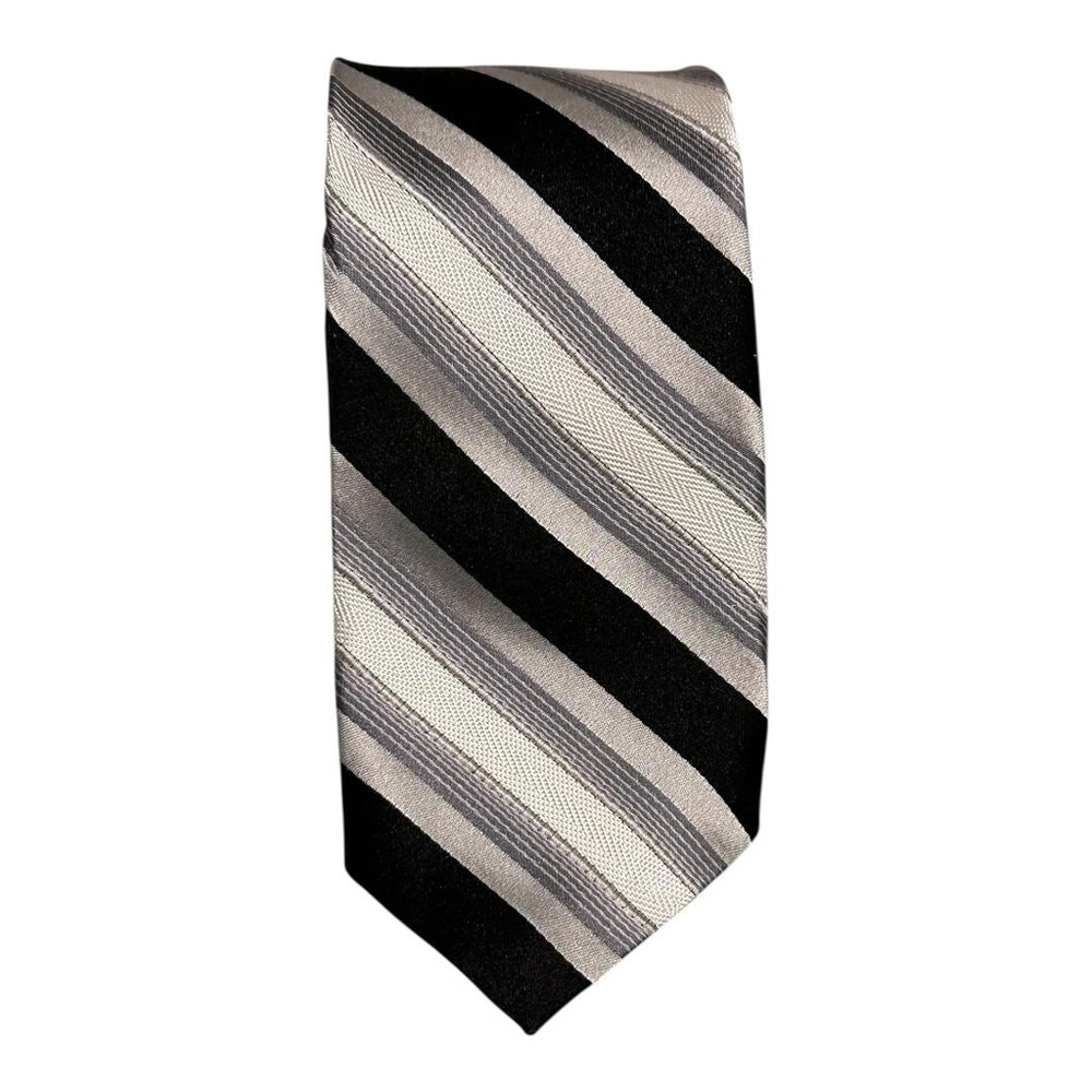 Joseph & Feiss Tie Mens One Size Gray Black Striped 100% Silk Necktie Formal